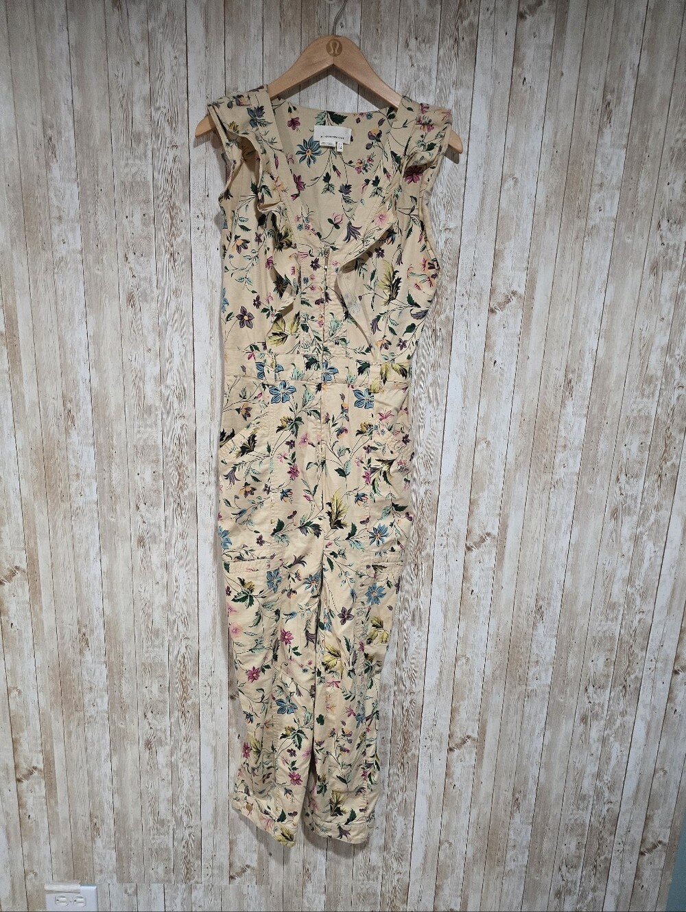 Anthropologie Violet Ruffled Utility Jumpsuit  4 Cottagecore Floral Boho